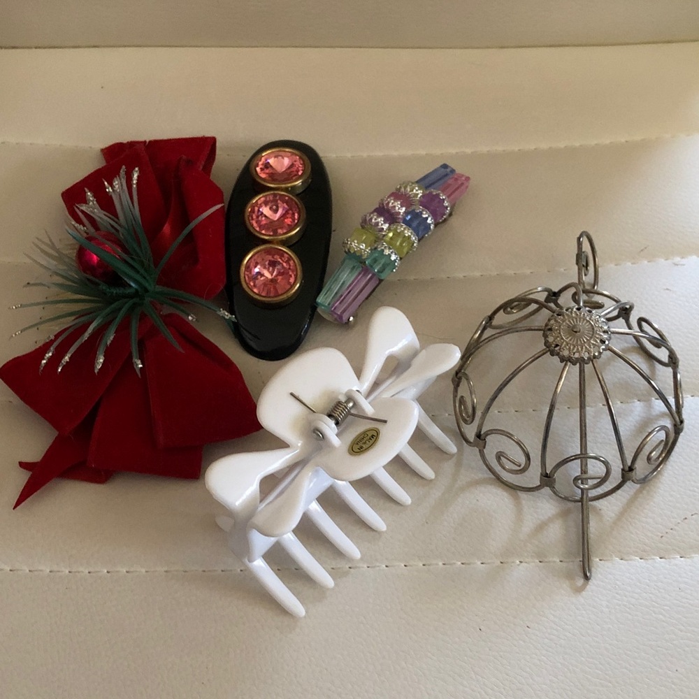 Assorted Women's Hair Accessories Set - White Clip, Red Bow, Multicolor Clips